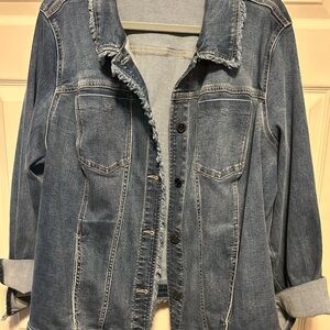 Susan Graver Stretch Denim Jacket Fray Hem - Blue - 2x